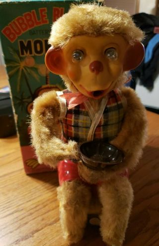 Vintage Alps Bubble Blowing Monkey Battery Operated Toy Japan Repair