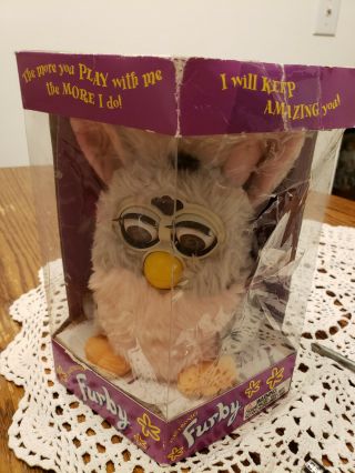 Furby Tiger 1998 70 - 800 Grey Spotted With Pink Ears Brown Eyes