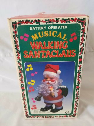 Vintage Battery Operated Musical Walking Santa Claus W/Bell Box 3 Songs 3