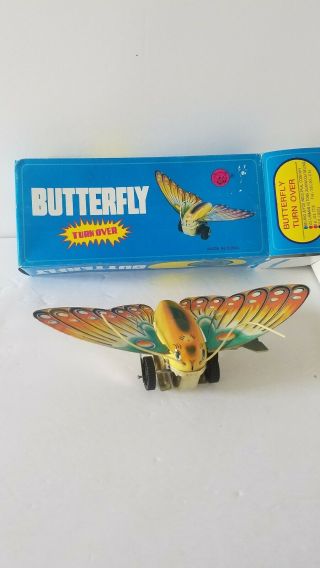 Butterfly Wind - Up Tin Toy Turns Over Tin Toy Wind Up Butterfly Moth (a10)