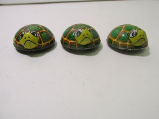 Vintage Made In Japan Set Of 3 Tin Metal Friction Turtle Toys T3716