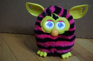Hasbro 2012 Furby Boom Pink Black Striped With Yellow Ears