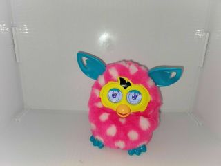 Hasbro Furby Boom 2012 Interactive Pink W/ White Polka Dots & Blue Ears.