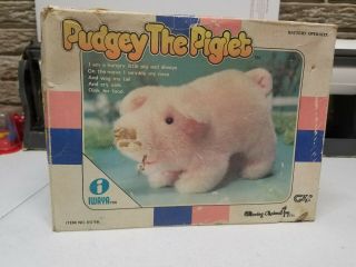 Vintage 1986 Iwaya Pudgey The Piglet Plush Walking Oinking Toy Pig