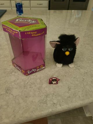 Vintage Black Furby With Pink Ears Tiger Electronics