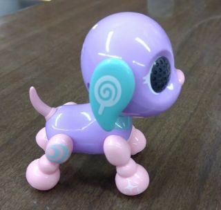 2016 Spin Master Zoomer Purple Robot Tin Toy Dog Light Up Eyes Barks 3.  5 "