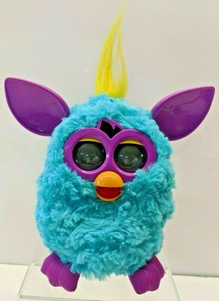 Furby 2012 Blue Teal Purple Ears & Feet Yellow Hair And Tail Orange Mouth -