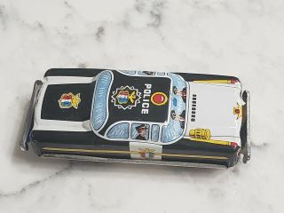 Vintage 1960s Tin Litho Friction Toy Police Car 6544 Made Japan 3.  75 "