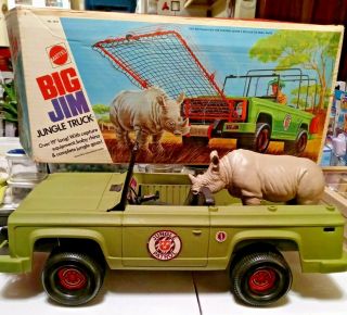 Vintage Mattel Big Jim Jungle Truck With Rhino & Box