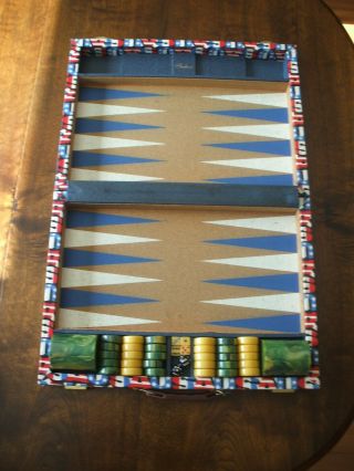 Vintage Usa Stars & Stripes Crisloid Bakelite Backgammon Set Red White Blue