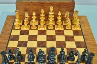 18 - 19th Rare German Hand Carved Chess Set Schach Spiel Échecs 4