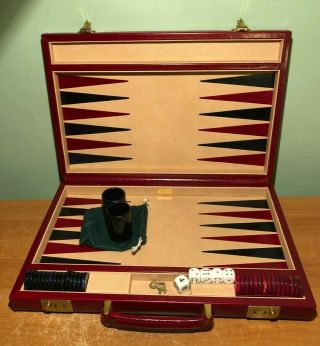 Vintage T.  Anthony.  Ltd.  Italy Backgammon Game Set In Red Leather Case