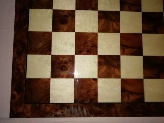 MASSIVE Hand Inlaid Briarwood and Elmwood Chess Board 64 cm 25.  4 inch 4