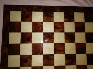 MASSIVE Hand Inlaid Briarwood and Elmwood Chess Board 64 cm 25.  4 inch 5