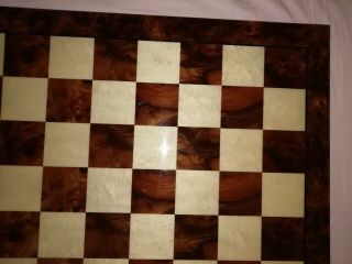 MASSIVE Hand Inlaid Briarwood and Elmwood Chess Board 64 cm 25.  4 inch 6