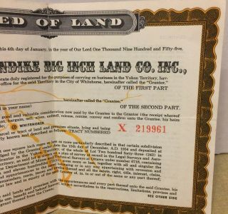 1955 Klondike Big Inch Land Co DEED OF LAND 
