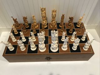 Mid - Twentieth Century Hong Kong Carved Ball Puzzle Chess Set