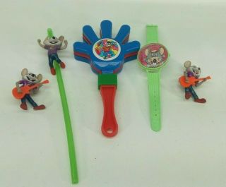 Rare Vintage Chuck E Cheese Promotional Watch Game,  Clapper & Straw Figures Fs