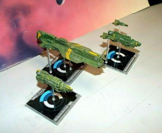 Halo Fleet Battles Unsc Epoch Carrier,  2 Marathon & 3 Paris Escort Miniature Set
