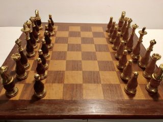 Vintage Howard Staunton Complete Wood And Brass Chess Set