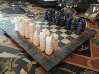 Lapis Lazuli (blue) And White Marble Chess Set