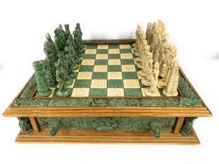 Vintage Chess Set Aztecs And Spanish Conquistadors Large 21 X 21 Inches Heavy