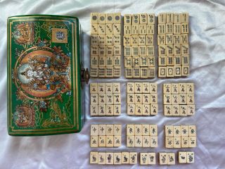 Vintage Bone & Bamboo Mah Jong Mahjong Set 144 Tiles,  Case