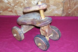 Childs Primitive Wood Tricycle Wooden Play Toy Old Vintage Quad Cycle Kids Décor