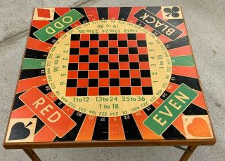 Folding Card Game Table Checker Chess Roulette Red Black Green 1953 Wall Hanging