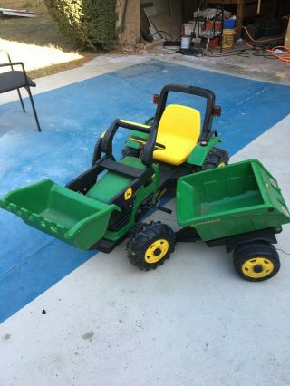 Peg Perego John Deere Front Loader Ride - On Pedal Tractor With Dumping Trailer