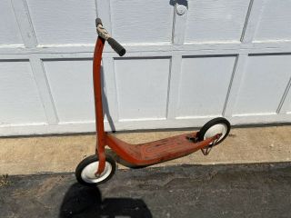 Vintage 1960’s Radio Flyer Metal Push Scooter For Wall Decor Look