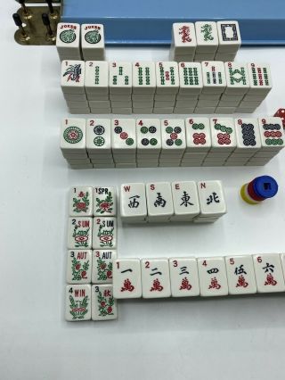 Vintage Mah Jong Set 152 Tiles 4 Racks Faux Alligator Skin Case Unbranded 2