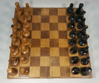 Old Vintage Russian,  Completely Wooden Chess Set.  Made In Ussr In 1948.