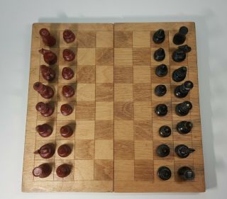 Old Vintage Russian,  Completely Wooden Chess Set.  Made In Ussr In The Late 30s.