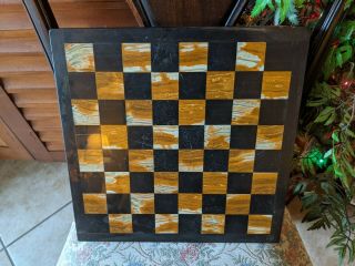 Antique Vintage Marble/onyx/granite Chess Board 14x14 Hand Made Black Brown Set