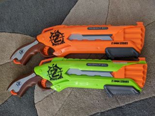 2 Nerf Gun N - Strike Elite Zombie Strike Rough Cut 2x4 Green Orange w/ 34 Bullets 3