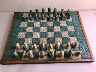 Aztec - Mayan (eagle Warrior) Vs Spanish Conquistador Vtg Chess Folding Game Set