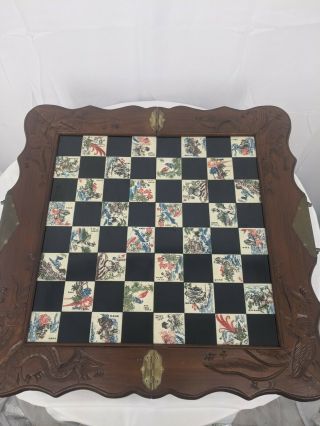 Vintage Chinese Or Japanese Oriental Hand Carved Wood Chess Set