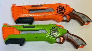 2 Nerf Gun N - Strike Elite Zombie Strike Rough Cut 2x4 Green Orange W/ Darts