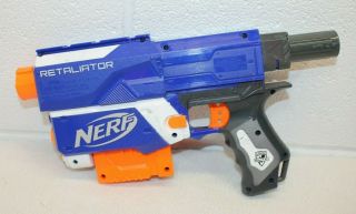 Nerf N - Strike Elite Retaliator Blue Dart Gun Blaster W/ 6 Dart Mag Clip