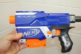 Nerf N - Strike Elite Retaliator Blue Dart Gun Blaster w/ 6 dart Mag Clip 3