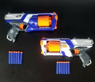 Two Nerf N - Strike Elite Strong Arm Blaster 6 Elite Fires Darts Fly Up To 90 Feet