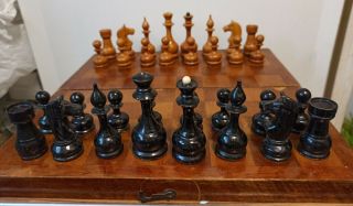 10 1970s Vintage Ussr Wooden Chess Set With Board 30x30 Cm 12 " Medium Russian