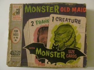 Vintage 1964 Monster Old Maid Card Game - Complete - Wear To Box And Cards