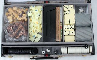 Vintage Game Set Backgammon Rummikub Dominoes Cribbage Chess Travel Mind Family