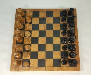 Rare Vintage Russian,  Completely Wooden Chess Set.  Made In Ussr 1961.