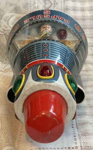 Vintage Space Capsule 5 Tin Toy Battery Operated Japan Pat 219228 3