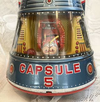 Vintage Space Capsule 5 Tin Toy Battery Operated Japan Pat 219228 6