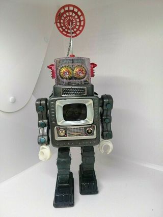 Vintage Tin Toy Robot With Tv Screen Made In Japan In 60 