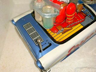 VINTAGE NOMURA SPACE PATROL CAR w ASTRONAUT COLORFUL BATTERY OPERATED TIN TOY 5